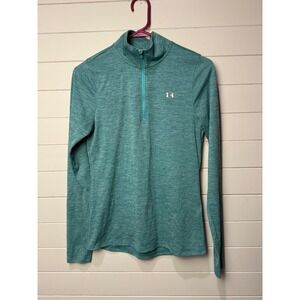 Under Armour Women's Teal Heathered Quarter Zip Long Sleeve Athletic Top SM